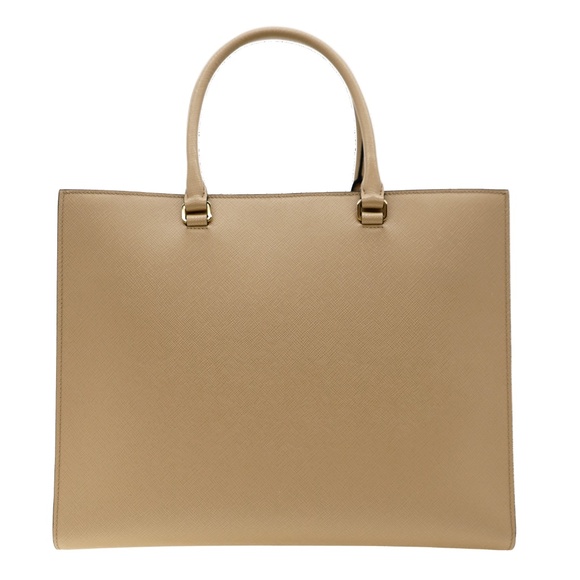 Prada Saffiano Lux Shoulder Bag Beige Leather Embossed Logo 1BA335 New - Picture 3 of 7